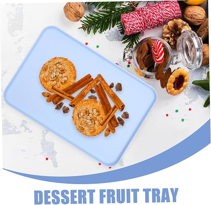 LIFKOME 3pcs Straw Serving Tray Rectangular Fruit Plate Modern Dessert Salad Plate Straw Dinner Tray