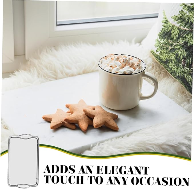 Rectangular Serving Trays Silver Serving Trays Bar Finish Serving Tray with Handles Coffee Steel Platters Tiny Key Decorative Tray Mirrored Drinks Modern Elegant Portable Small