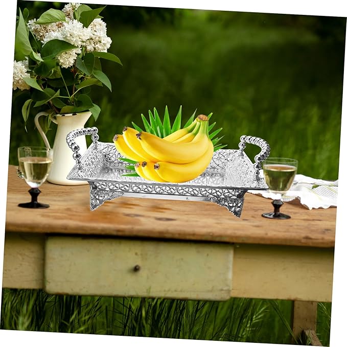Ciieeo Silver Fruit Tray Handle Tiered Snack Serving Plate Decorative Metal Serving Dish for Bar