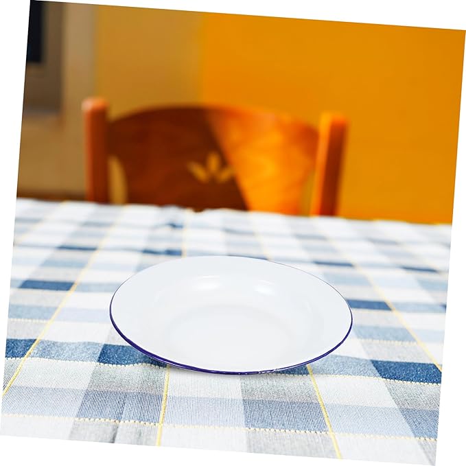 PRETYZOOM 4pcs Flat Rim Enamel Plates Scratch-Resistant Ceramic Dinnerware for Appetizers Desserts and Salads Vintage White Enamel Serving Dishes for Home and Outdoor Use