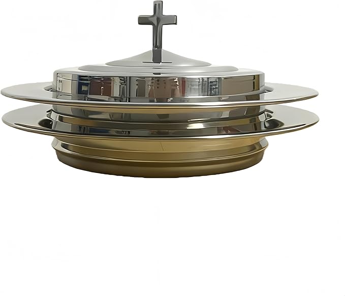 Polished Steel 2 PCS Communion Bread Plate with Cover for Churches,Stackable Communion Bread Tray Plates with Lid, 2 Stacking Communion Plate & 1 Bread Plate Lid