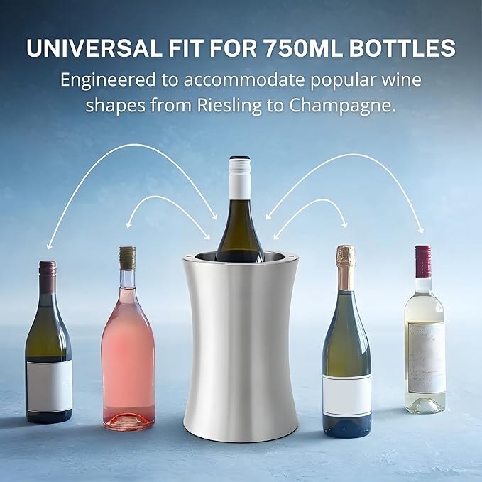 Frostware Patented Wine Chiller Bucket – Fill-With-Water & Freeze Stainless Steel Wine Bottle Chiller and Cooler Keeps Drinks Cold for 8+ Hours, Double Wall Insulated Design for Home Entertaining