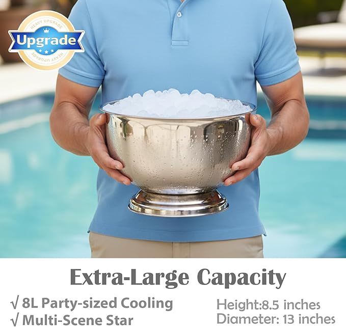 Ice Bucket for Parties Stainless Steel 8L Beverage Tub Large Capacity Champagne Bucket Drink Tub Insulated Punch Bowl Drink Chiller