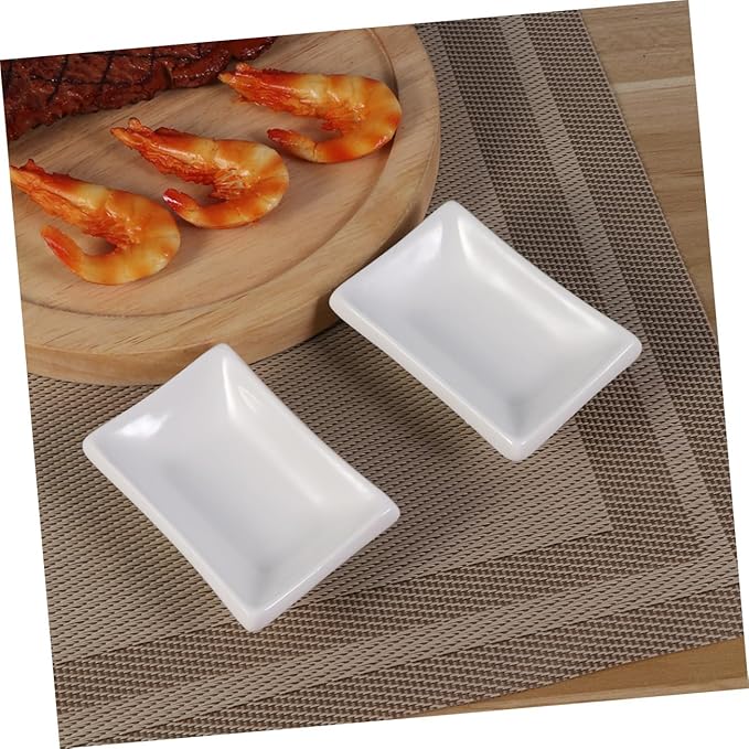 2pcs Pure White Ceramic Soy Sauce Dishes Rectangular Appetizer Serving Trays for Dipping Condiments and Dressings Stain-Resistant Snack Plates for Entertaining
