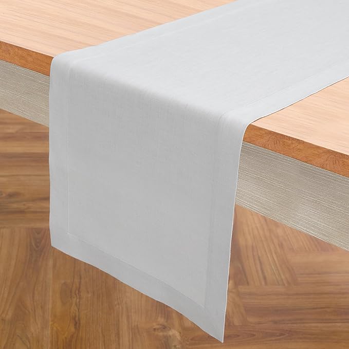 Solino Home Linen Table Runner 72 Inches Long - 100% Pure Linen Silver Cloud Dining Table Runner 14 x 72 Inch - Fete
