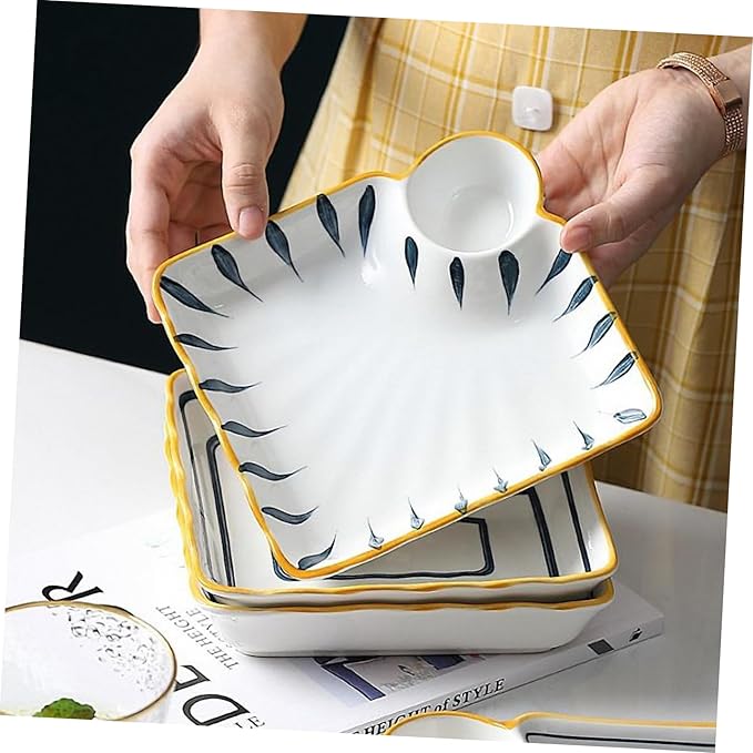 LIFKOME Ceramic Plate Serving Dish Separate Dipping Saucer for Hot Pot and Snacks