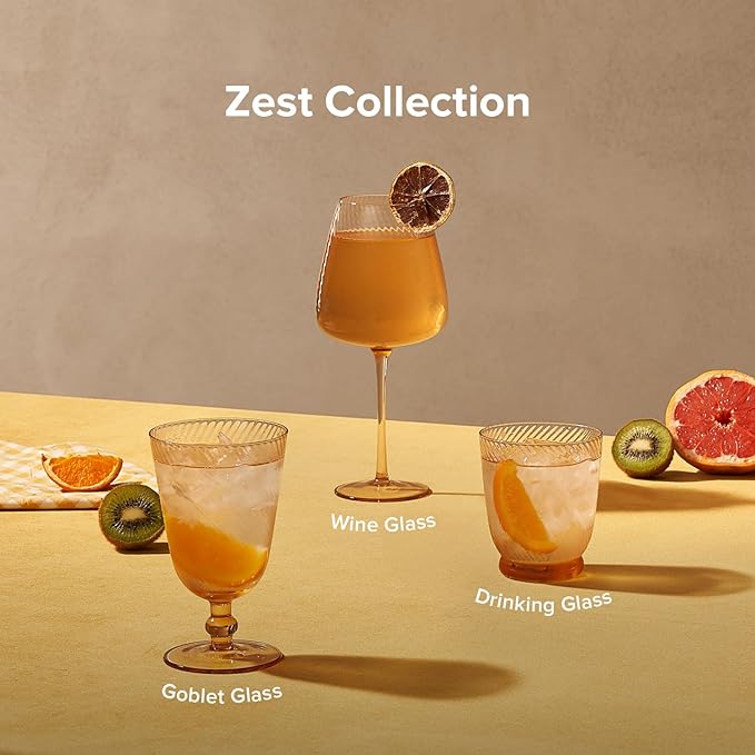 mopio Zest Fluted Wine Glasses Set of 4, 20.5 oz, Dishwasher Safe, Elegant Barware for Wedding, Party and Brunch, Colorful Drinkware Gifts in Eco-Friendly Packaging, Soda-Lime Glass (Peach)