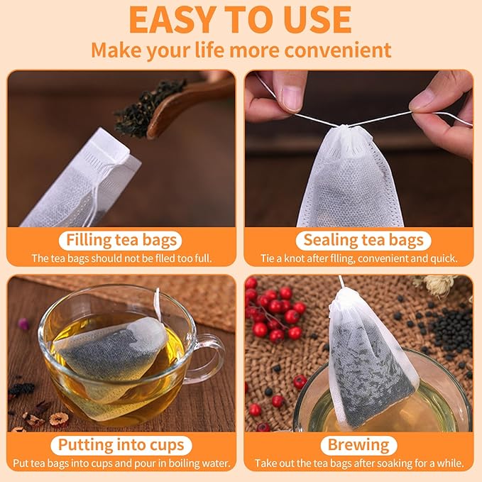 TamBee 200Pcs 5.9" x 7.87" Disposable Drawstring Tea infusers Tea Filter Bags for Loose Tea Herbs Spice Bags for Brew Tea Cold Brew Coffee（ 5.9" x 7.87" /15 x 20cm） (200)