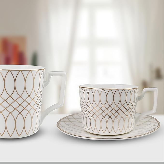 gold trim dinnerware set service for 4, 16 pieces pink and white ceramic plate set, luxury bone china dishes sets for wedding, anniversary, fine dining present