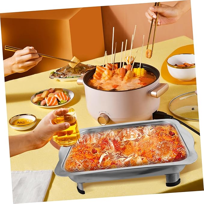 BESTOYARD Stainless Steel Dinner Plate Cookie Tray with Lid Dish Food Heating Trays Buffet Outdoor Serving Tray with Lid Cold Fancy Reusable Strainless Platter with Lid Rectangular Silver