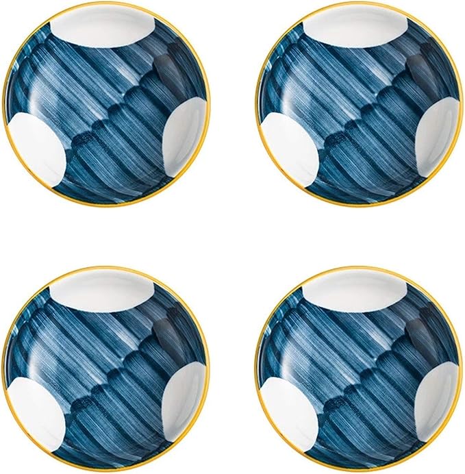 HEXEH Salad Plate 4pcs Household Round Ceramic Sauce Dish Soy Sauce Dipping Bowls Appetizer Plates Side Dishes Serving Dish Japanese Style Dinnerware Set Plastic Plate (Color : D)