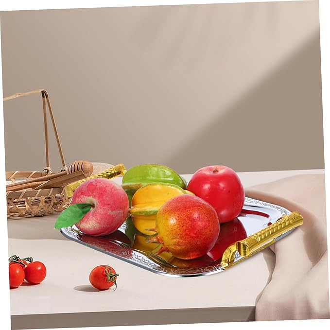 Rectangular Serving Tray with Handles 304 Stainless Steel Snack Platter for Parties Coffee Table and Restaurant Use Sturdy Beverage Serving Tray with Non-Slip Design