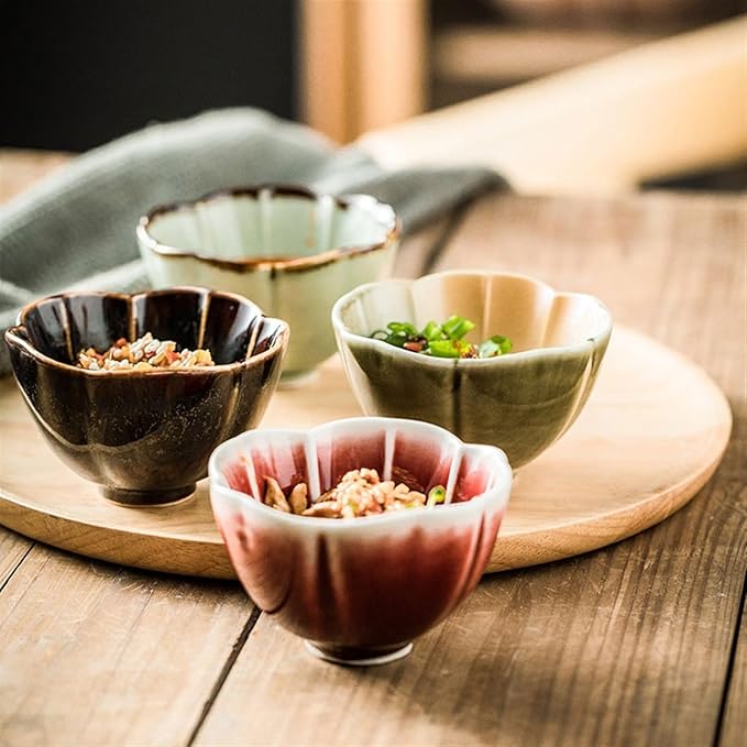 Sauce Dish Household Ceramic Seasoning Plate Barbecue Dipping Plate Snack Plate Creative Flower Shape Appetizer Bowl Snack Plate(D)