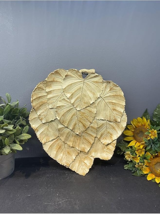Leaf Serving Tray Decorative Polyester Silver Black Antique Finish, Abstract Home Decor, Tabletop Ornament, One Size - Cream Gold Antique Finish, One Size