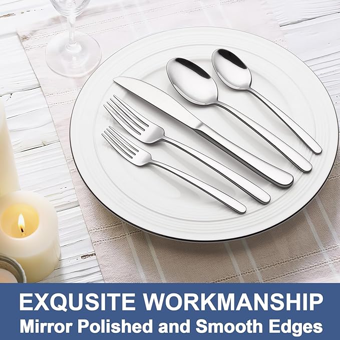 40-Piece Silverware Set for 8, Wildone Premium Stainless Steel Flatware Set, Heavy Duty Cutlery Utensil Set for Home Restaurant, Include Fork Knife Spoon Set, Dishwasher Safe