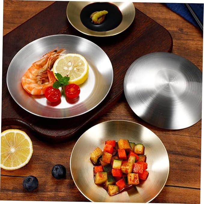 GLEAVI 304 Stainless Steel Round Sauce Dishes 2-Piece Set Korean Style Spice Plates for Appetizers Easy to Clean Washable Design for Dipping Sauces and Side Dishes