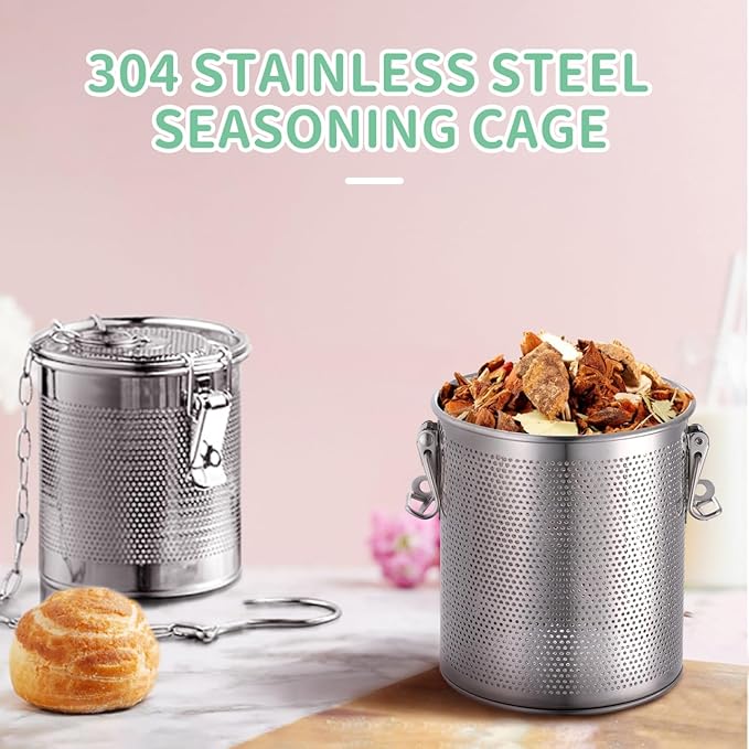 Yardwe Stainless Steel Stewed Basket - Cooking Strainer for Seasonings Spice Infuser with Long Chain Hook Ideal for Soups and Broths (5.51 X 5.11 X 4.72 Inch)