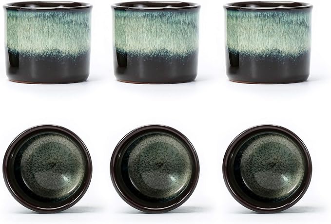 LAVINTTO Japanese Tea Cups Set of 6, Ceramic Teacups, Chinese Tea Cups for Hot Tea or Coffee, Demitasse Cups 2.5 Ounces Coffee Mugs (magic interior&exterior)