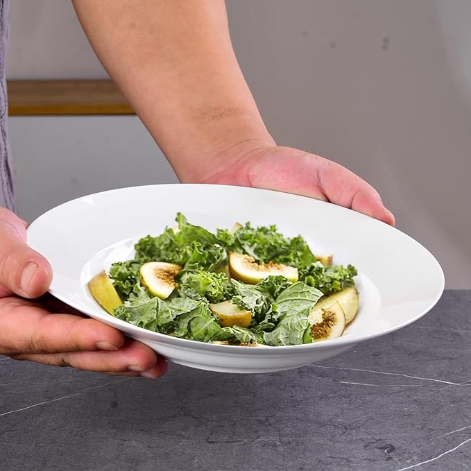 Vitrelle 6-Piece Salad Plates Set Triple Layer Glass and Scratch Resistant, 9.5 Inch Lightweight Round Plates, Winter Frost White