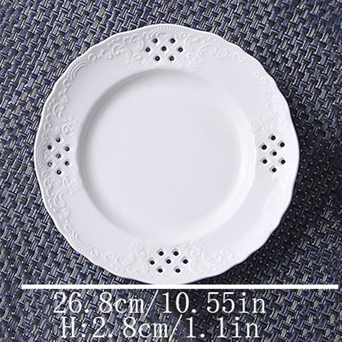 Kitchen Plates Hollow Out Dessert Plate White Disc Home Kitchen Restaurant Coffee Shop Flat Plate Ceramic Fruit Plate Round Fruit Tray Restaurant Plates(Large)