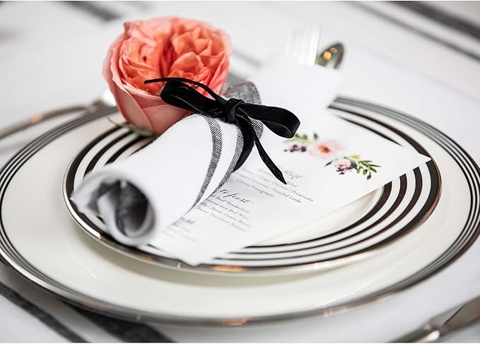 Solino Home Linen Dinner Napkins 20 x 20 Inch - 100% Pure Linen French Stripe Black and White Napkins Set of 4 for Winter, Holiday
