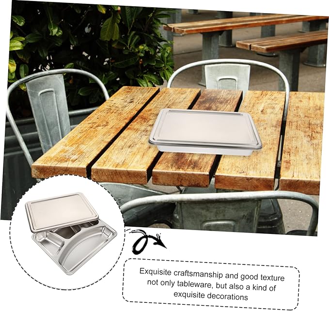 Stainless Steel Deep Compartment Lunch Tray Lid Sturdy Food Divided Plate for Students for School Lunches and Meal Prep