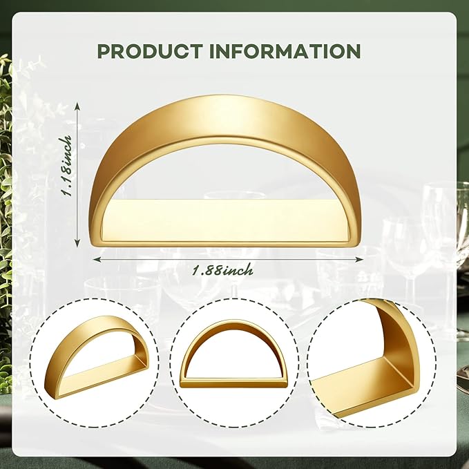 100 Pcs Stainless Steel Napkin Rings Metal Napkin Ring Holders Easter Modern Serviette Buckles Metallic Adornment for Spring Table Kitchen Dinner Party Wedding(Matte Gold Semicircle)