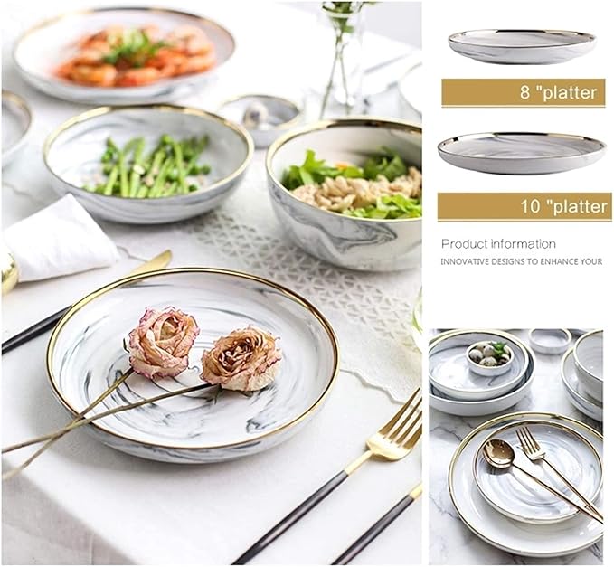 Dinnerware Sets Dish Set,Ceramics European Style Marble Dishes and PlatePorcelain Cake Dish Pastry Fruit Tray Ceramic Tableware Steak Dinner Plate