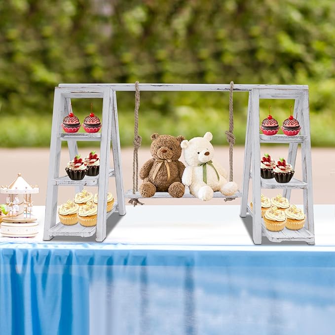 Cake Stand 3 Tier Swing Cupcake Stand with Serving Platter Dessert Table Display Set Serving Ladder Stands for Party, Birthday, Wedding, Baby Shower Decoration