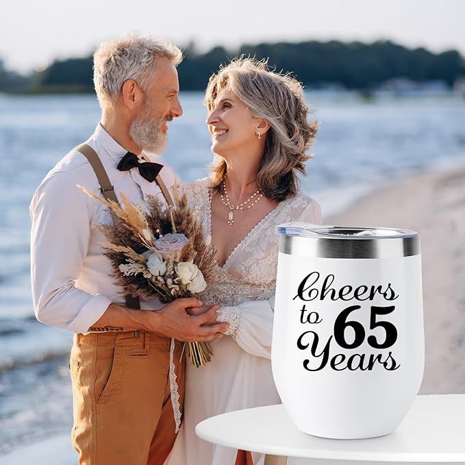 65th Anniversary Wedding Gifts for Couple 65 Years Marriage Gifts for Wife Husband Parents Grandparents 2 Pack Wine Tumbler 12 OZ