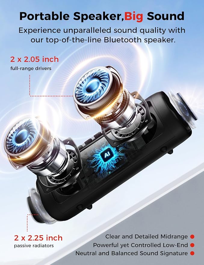 Bluetooth Speaker Gifts for Men: Portable Wireless, IPX5 Waterproof, White Elephant Gifts for Adults, Stocking Stuffers for Teens Boy Girl, Up to 20H Playtime, TWS Pair, for Home/Party/Outdoor (Black)