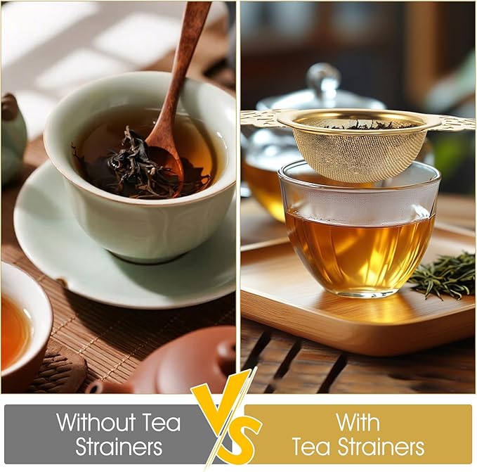 8 Pack Tea Strainer Bowl, 304 Stainless Steel Tea Drain Strainer Tea Filter Mesh Tea Drip Bowls Teapot Strainers With Petal Handles Tea Divider for 2.5-4 Inch Cup Mouth (silver, gold)