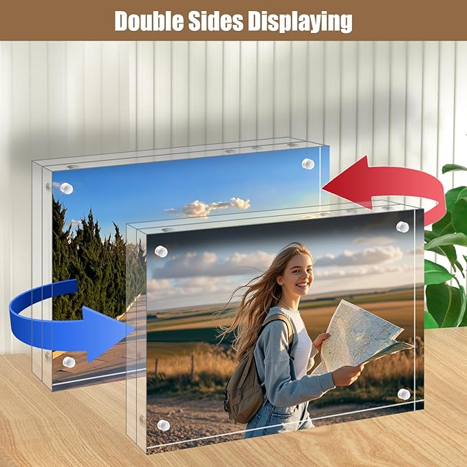 Egofine 5x5 Acrylic Frame,20mm Thicker Frameless Clear Picture Frames, Double Sided Magnetic Picture Frames, Free Standing Desktop Display