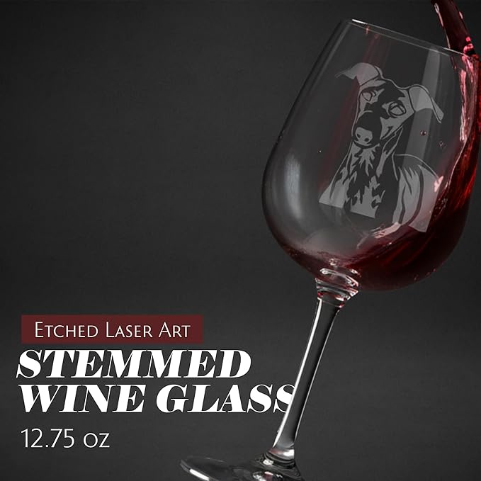 Etched Laser Art Italian Grayhound Personalized Dog Themed Etched 12.75oz Wine Glass Custom Dog Breed Wine Glasses, Ideal for Pet Lovers, Unique Birthday Gift for Men & Women, Personalized Gift