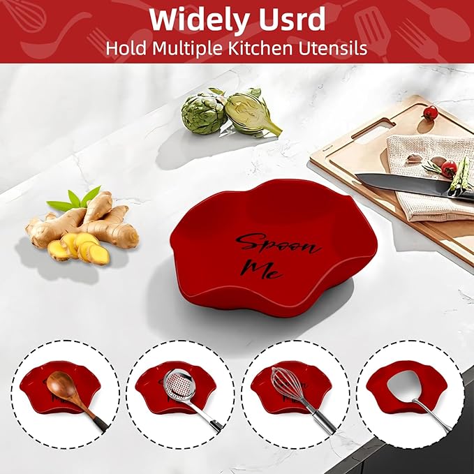 Funny Ceramic Spoon Rest for Kitchen Counter Stove Top, 5.8 Inch Heat-Resistant Utensil Holder for Cooking, Spoons, Ladles, Tongs, Cute Kitchen Decor, Housewarming Gift for Women Men (Red)