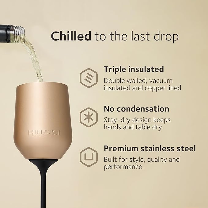 Huski Wine Tumbler 2.0 | NEW | Award-winning Design with Detachable Stem | Premium Stainless Steel Wine Glass with Lid | Triple Insulated Tumbler | 12oz Capacity | Great Gift (Black)
