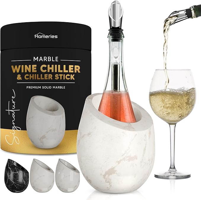 Homeries Marble Wine Chiller Bucket - Wine & Champagne Cooler for Parties, Dinner – Keep Wine & Beverages Cold, Wine Chillers for Bottles – Holds Any 750ml Bottle (Matte White)