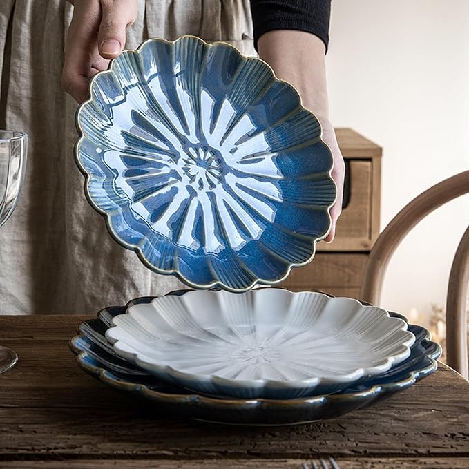 SONGCHAO Party Supplies 10 Inch Petal Plate Embossed Dessert Plate Ceramic Plate Salad Plate Home Kitchen Ceramic Dinnerware Plate Party Plates (Color : A, Size : 10inch)