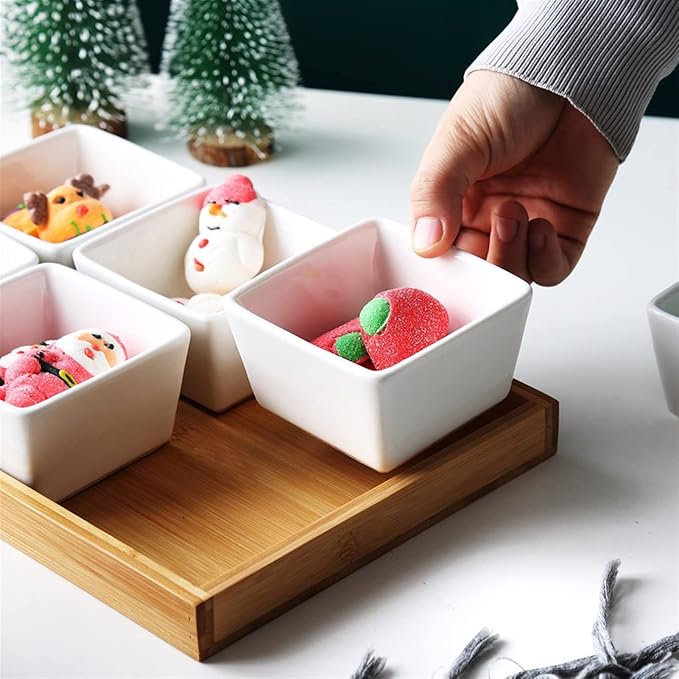 Dipping Sauce Dish Dipping Bowl Appetizer Plates Ceramic Sauce Dish Dessert Plate Square Shape Fruit Plate with Tray Porcelain Cake or Candy Plate Dip/Dipping Bowls Dipping Sauce Bowls/Dishes