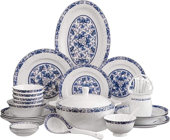 Dinnerware Set Dinner Party Tableware Service Set Ceramic Tableware 60-piece Set, Blue and White Porcelain Ceramic Bowl and Plate Household Kitchen Plate and Bowl Set, FPYY2024040817