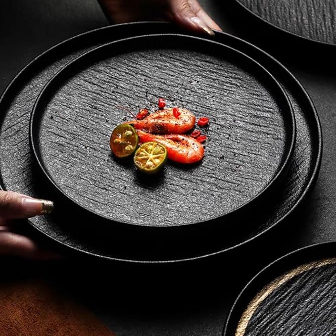SONGCHAO Party Supplies Black Quicksand Steak Dinner Plate Frosted Western Dinner Plate Ceramic Pasta Plate Light Luxury Dish Plate Home Plate Party Plates (Color : A, Size : Small)