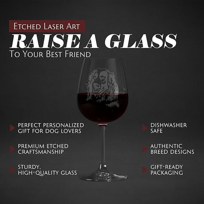 Etched Laser Art Personalized Dog Themed Etched Wine Glass - Custom Dog Breed Wine Glasses, Ideal for Pet Lovers, Unique & Personalized Birthday Gift for Men & Women - Welsh Springer Spaniel, 12.75 oz