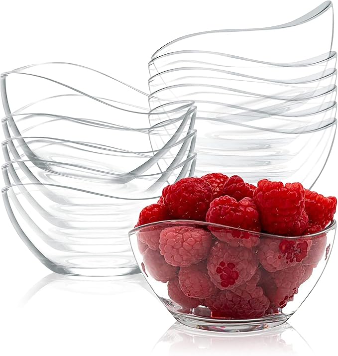 Vikko Dessert Bowls - Set of 12 Small Glass Ice Cream Bowls, 7 Ounce, Microwave and Dishwasher Safe