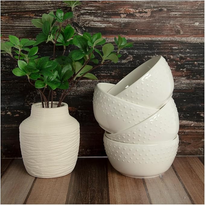 Hobby Lobby Hobnail Ceramic Dinnerware, White Glossy Finish, Set of 4 (6" Bowl)