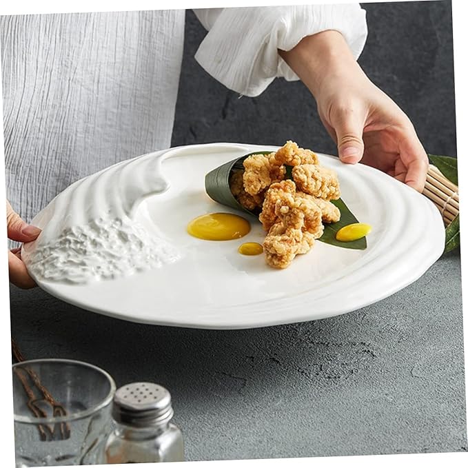 Healifty Ceramic Food Serving Plate Creative Western Snack Dish Unique Porcelain for Restaurants and Home Use Easy to Clean for Appetizers