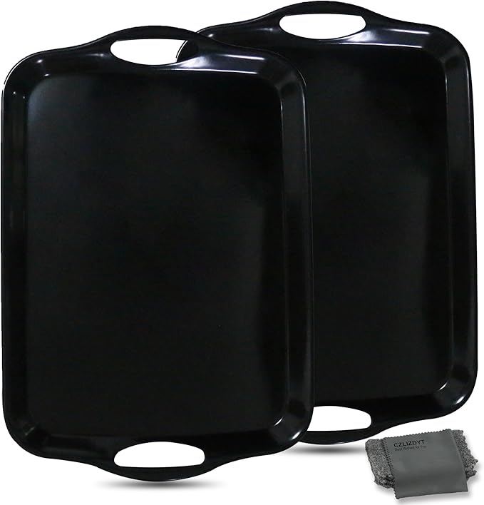 17.5 x 12’’ Large Melamine Serving Tray with Handles, Set of 2 Rectangular Melamine Serving Platters, Dishwasher Safe Trays for Eating, Appetizer, Charcuterie, Snack, Fruits, Desserts, Black