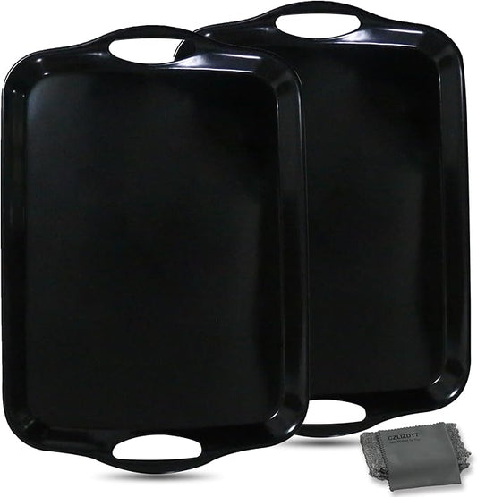 17.5 x 12’’ Large Melamine Serving Tray with Handles, Set of 2 Rectangular Melamine Serving Platters, Dishwasher Safe Trays for Eating, Appetizer, Charcuterie, Snack, Fruits, Desserts, Black