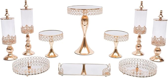 10 Pack Cake Stands Set Metal Cupcake Holder Cake Tray Crystal with Acrylic Mirror, Dessert Display Plate Decor Serving Platter for Party Wedding Birthday Baby Shower Celebration Home Decoration
