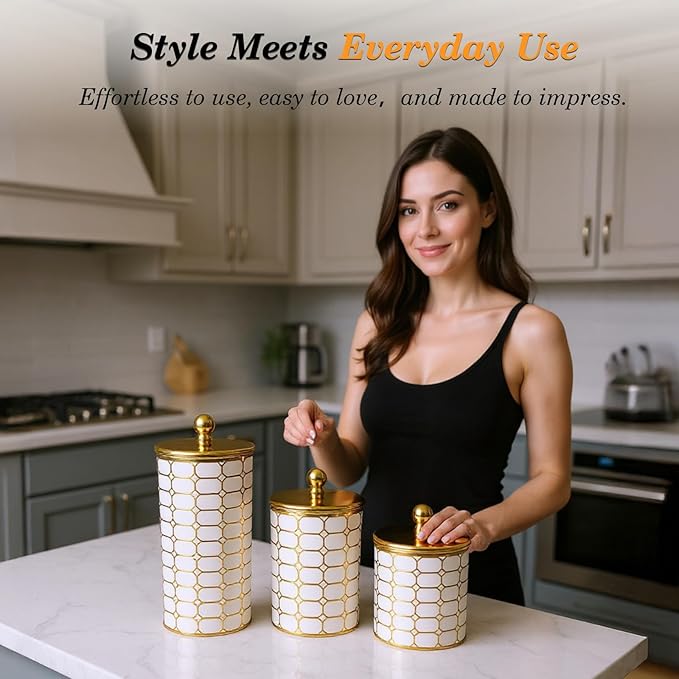 3 Piece Plastic Storage Jars Set for the Kitchen Counter, Sugar and Flour Containers with Airtight Lids for Home Kitchen, Office