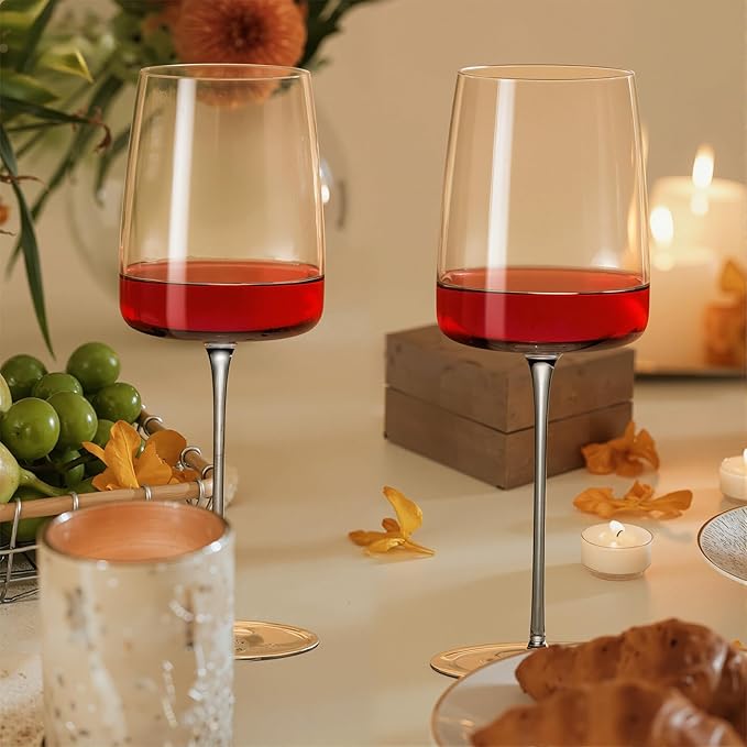 KAMMAK Wine Glasses Set of 2, 17.92 oz Hand Blown Crystal Bordeaux Wine Glasses, Thin Rim & Long Stem, Perfect for Red & White, Daily Use, Wedding or Birthday Gift with Gift Box, RW23174